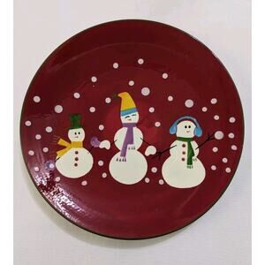 Pier 1 Imports Snow Ball Lunch Plate 9" Snowmen Snowflake Red REPLACEMENT